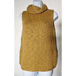 Express World Brand Handknit Wool Sweater Medium Tank Mock Neck Sleeveless Tan